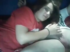 Brunette give handjob(hairjob) to her bf