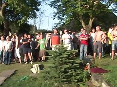 Gangbang Russian style: young horny coeds banged in all her holes outdoors with cumshots