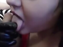 Gloved bbw sucking dick