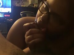 Bed head light skinned teen sucking dick